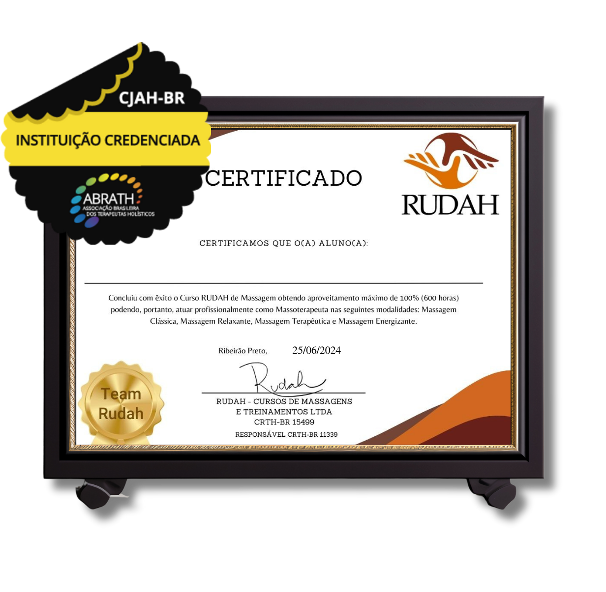 Certificado Instituto Rudah com selo ABRATH